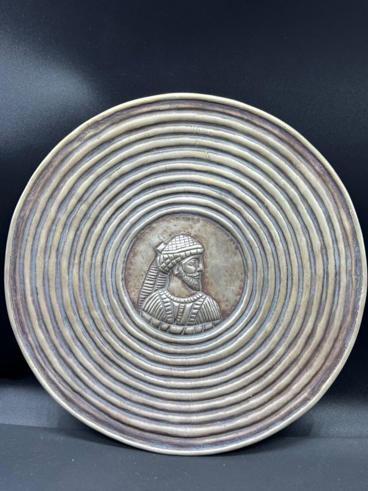 Rare Fine Sassanian Antiquities Old Solid Sliver Plate With Sassanian King Face