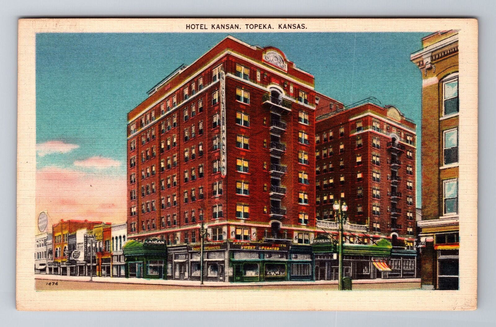 Topeka KS-Kansas, Hotel Kansan, Advertising, Antique, Vintage Souvenir Postcard