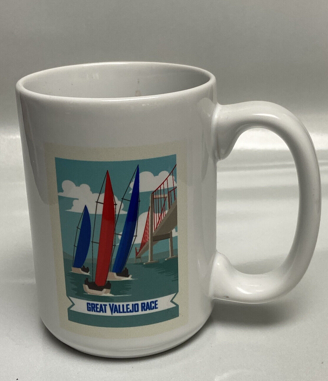 Vintage Great Vallejo CA Sailing Race Nautical Large Ceramic Coffee Mug