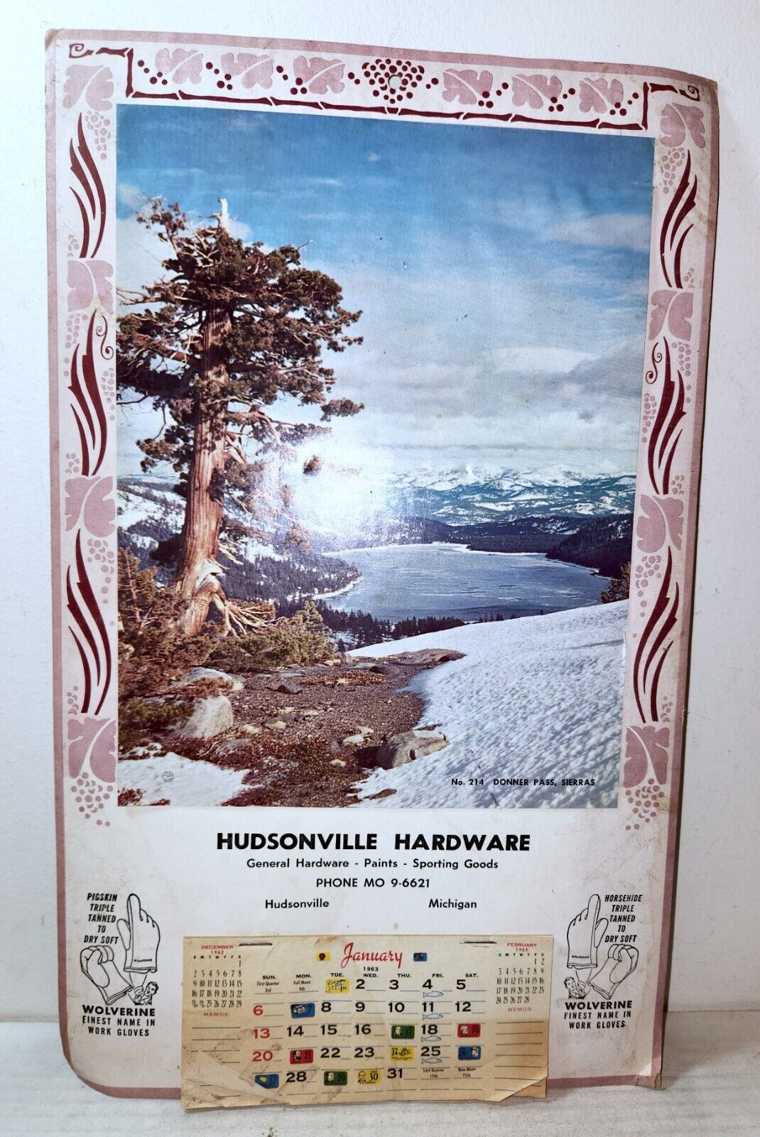 1963 Hudsonville Hardware wall calendar, Donner Pass, Michigan