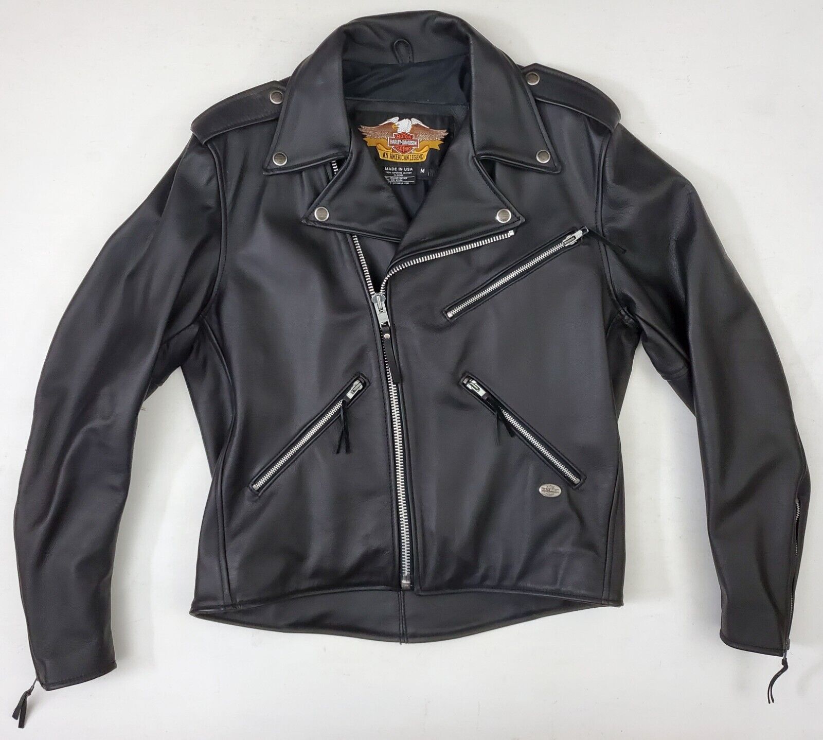 Vintage Harley Davidson 1990s Made In USA Leather Motorcycle Biker Jacket Mens M