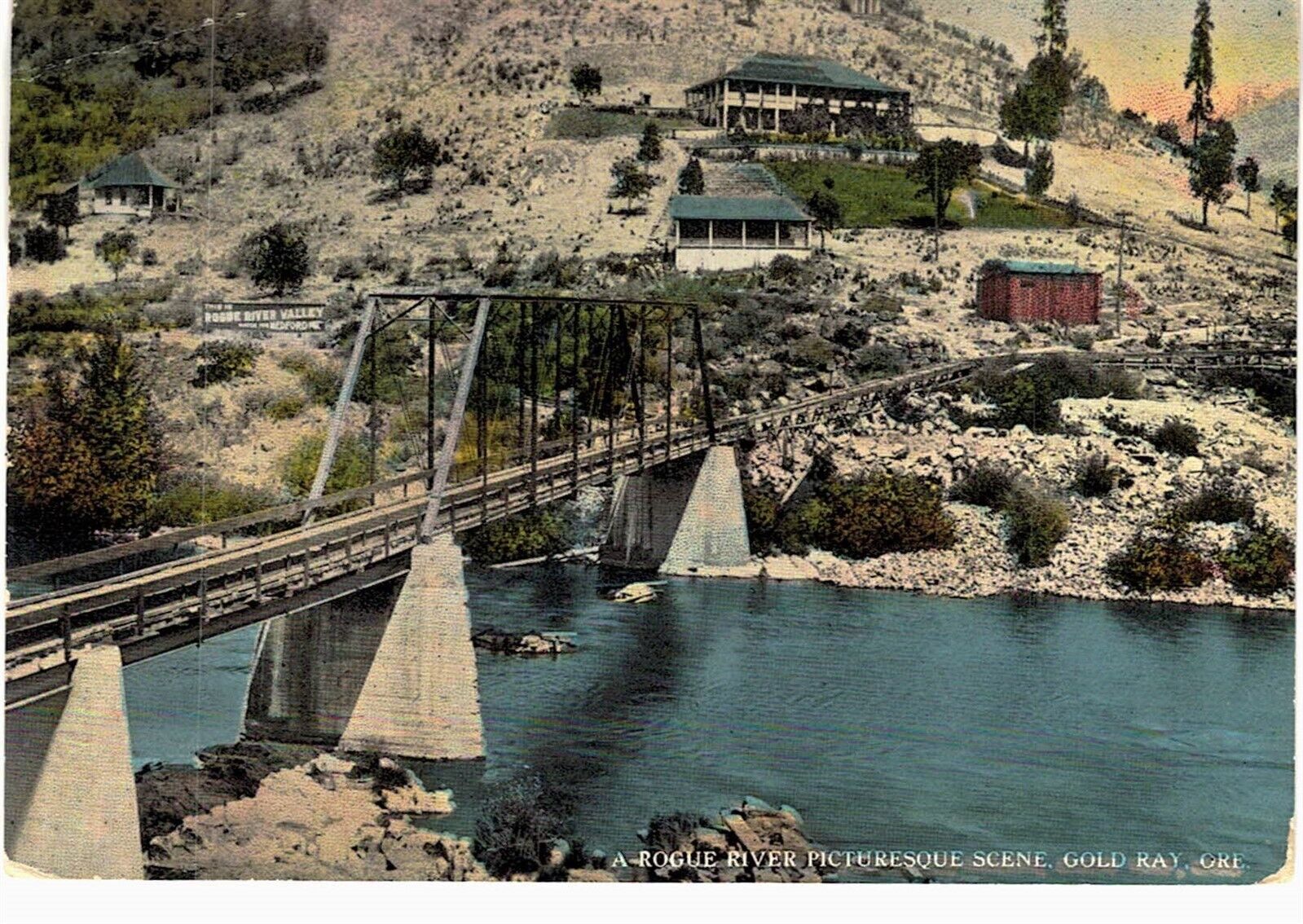 Gold Ray OR  Rogue River Railroad Bridge Picturesque Scene 1921