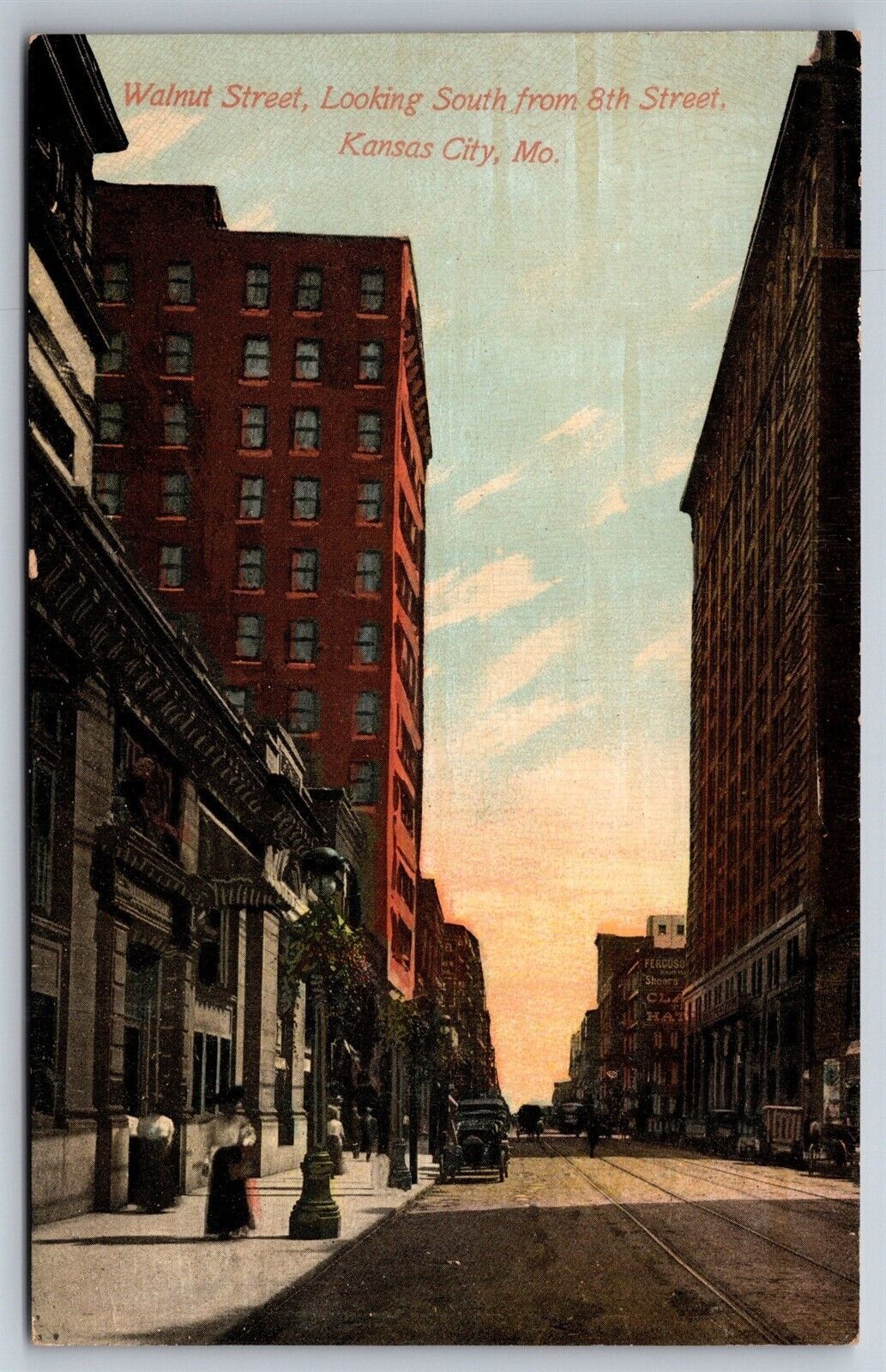 Walnut Street View Looking South From 8th St Kansas City MO C1910\'s Postcard S22