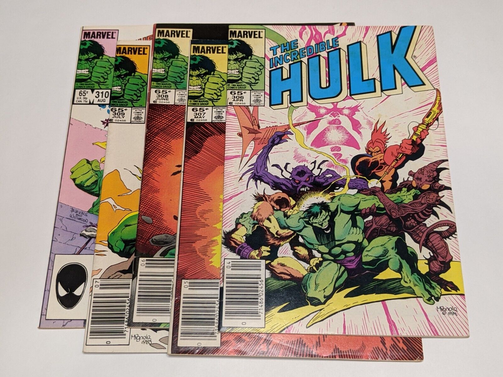 Copper Age Marvel Comics 1985: Incredible Hulk 306-310 (Lot of 5 Comics)