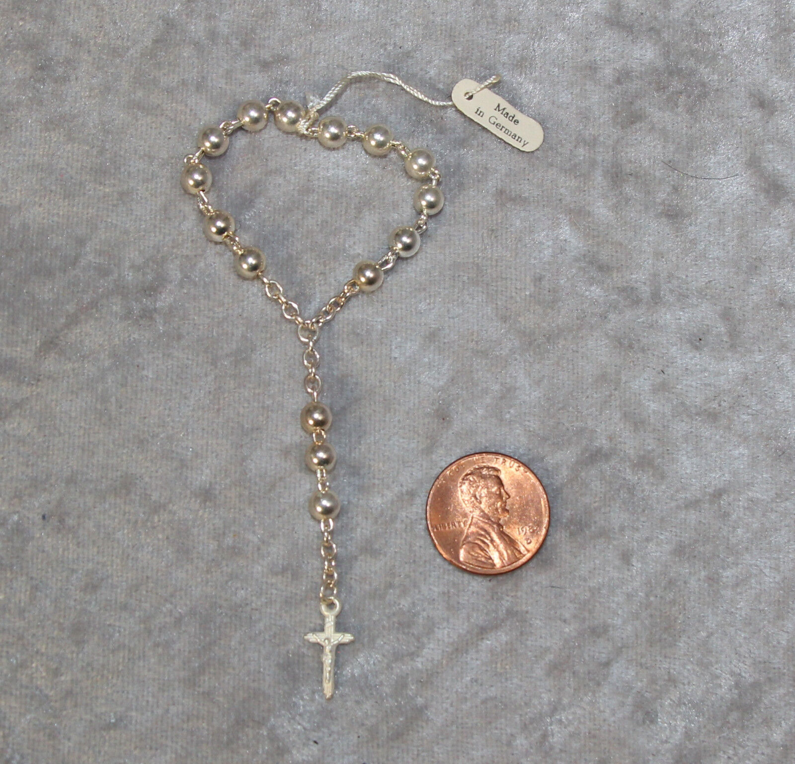 Antique German Miniature Rosary Metal Beads & Original Tag