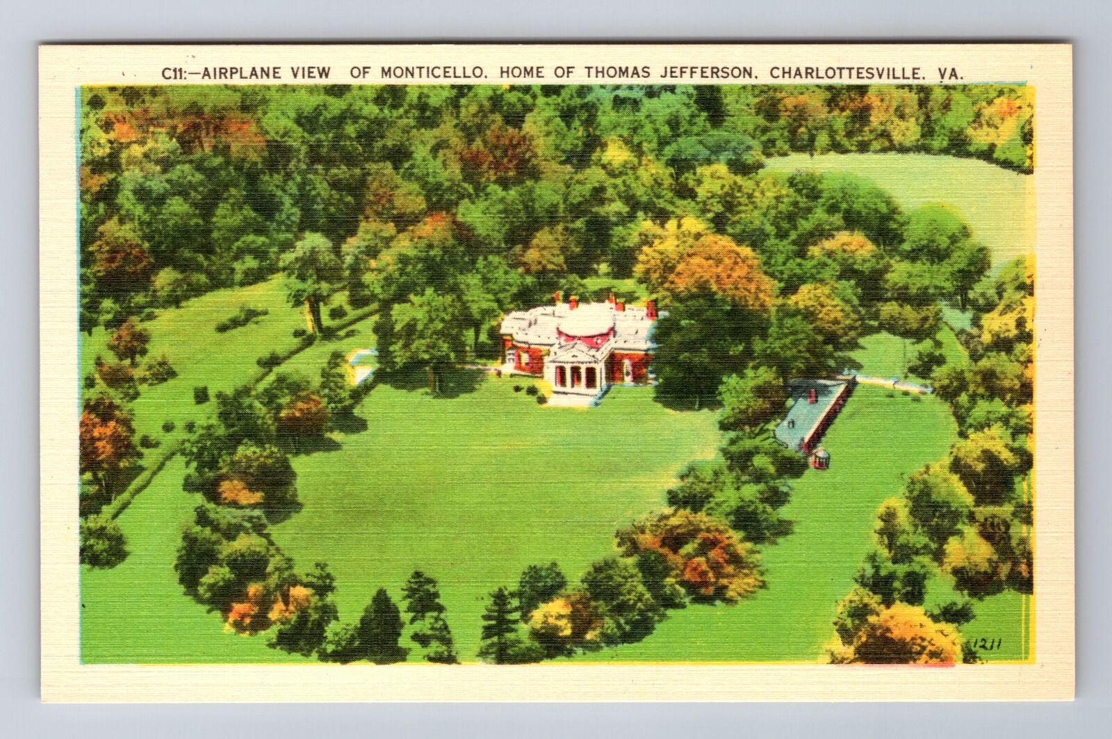 Charlottesville VA-Virginia, Aerial Of Monticello, Antique, Vintage Postcard