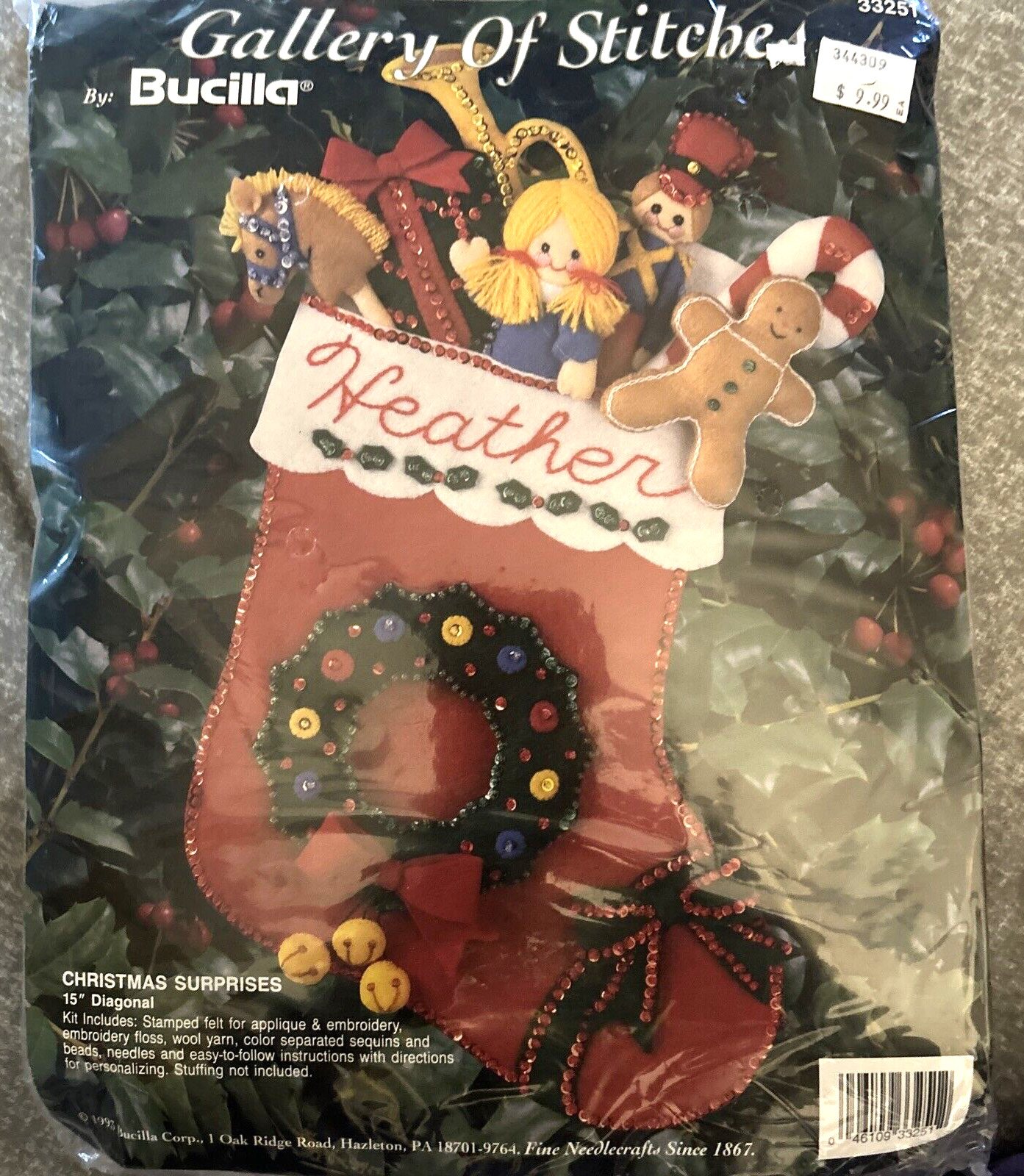 Christmas Applique 15” Stocking Wreath Kit Bucilla Vintage 1993 NIP