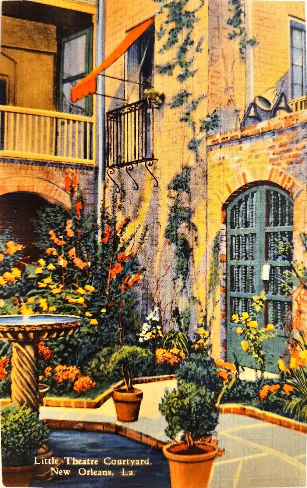 Louisiana LA New Orleans Little Theater Courtyard Postcard Old Vintage Card A2