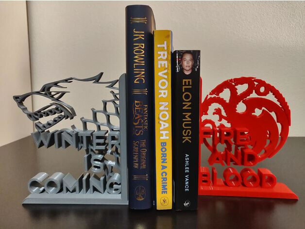 3D Printed Ice and Fire Bookends