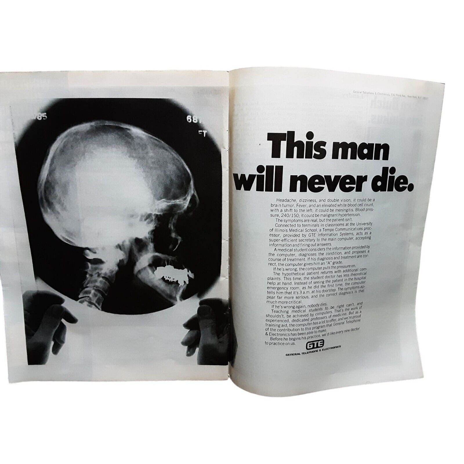 GTE General Telephone Electronics Skull vintage 1972 Magazine Print Ad