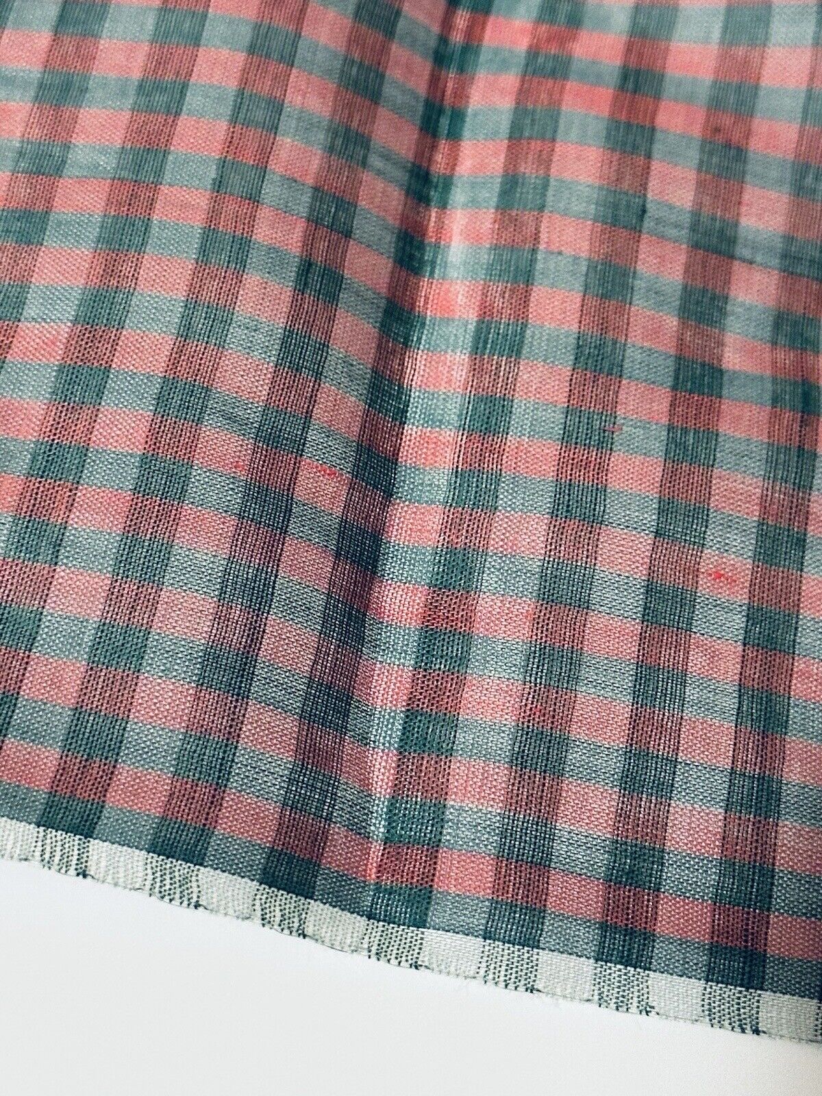 ANTIQUE VINTAGE COTTON VOILE PLAID Red Green Gingham Semi-sheer 4 1/4yd