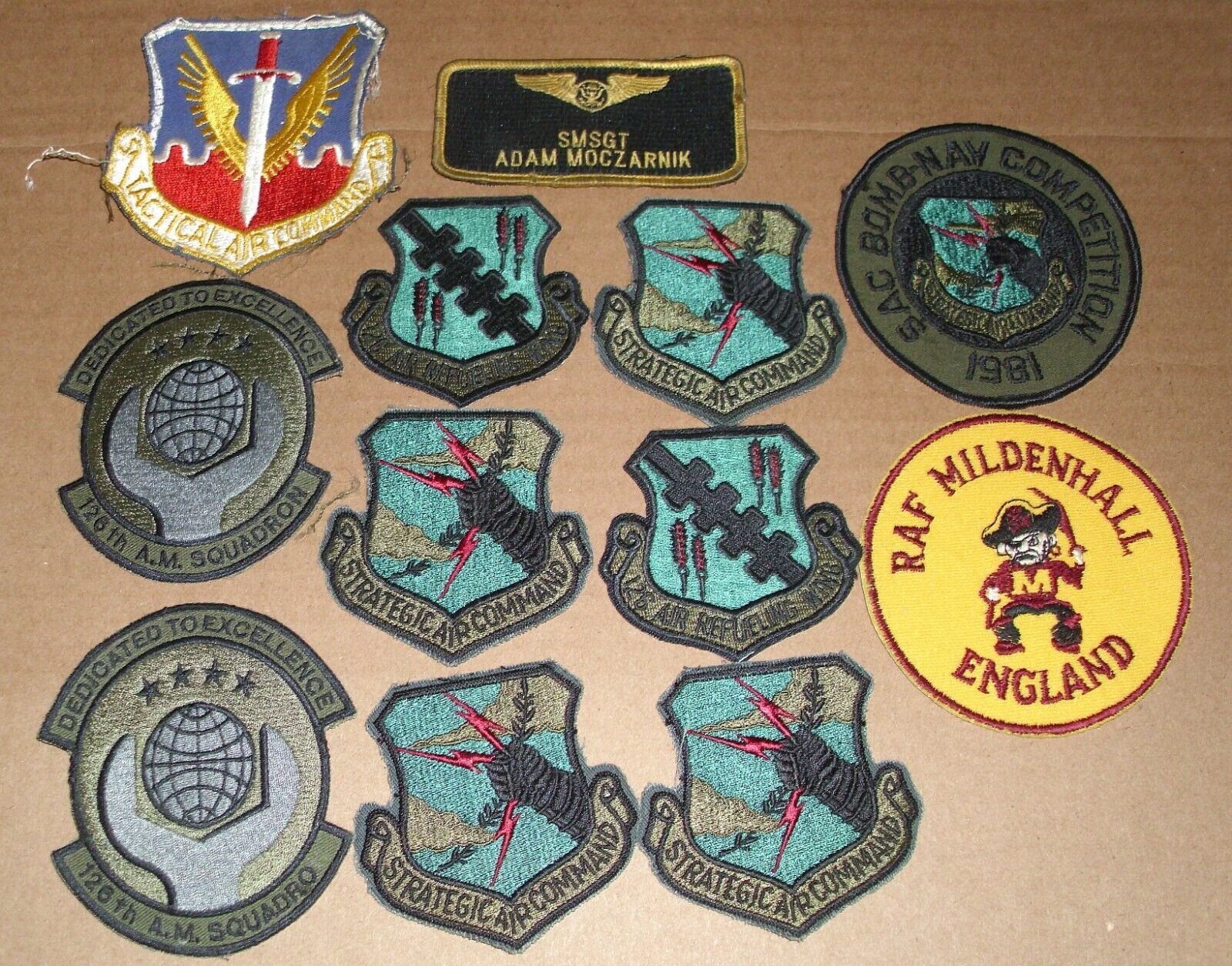 (11) VINTAGE U.S. AIR FORCE PATCHES & 1  RARE RAF ENGLAND PATCH NICE ESTATE LOT