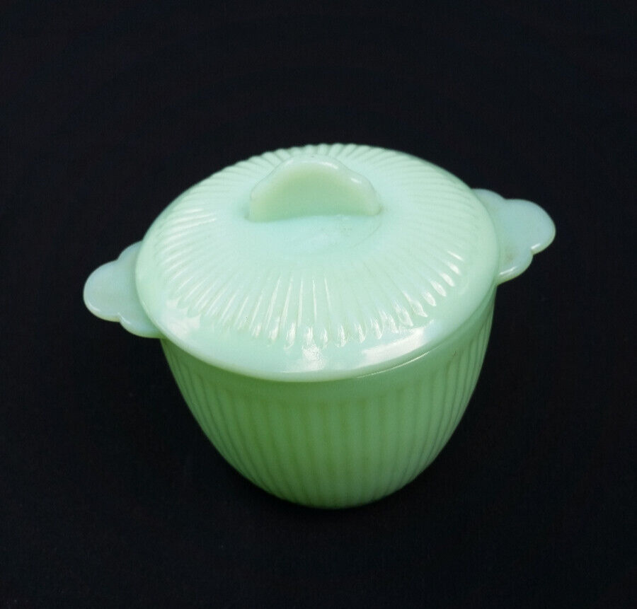 FIRE KING JANE RAY JADEITE RIBBED SUGAR BOWL WITH LID OVEN WARE ANCHOR HOCKING