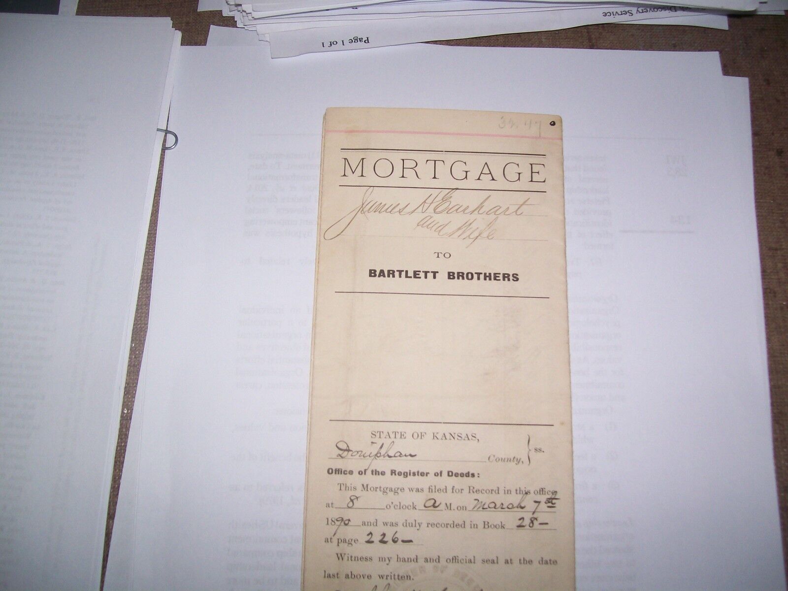 Collector document 1890 Mortgage