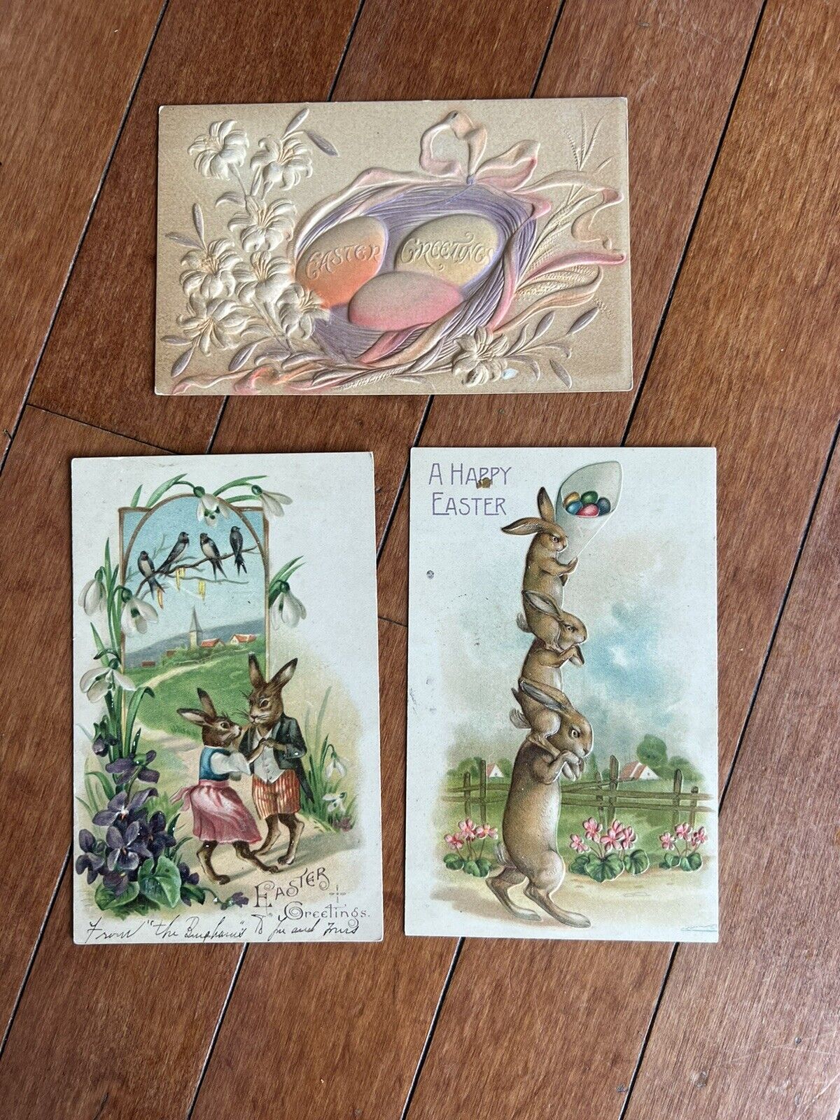 Antique Postcard Early 1900s LOT  Easter Bunnies & Eggs Themed Postcard Embossed