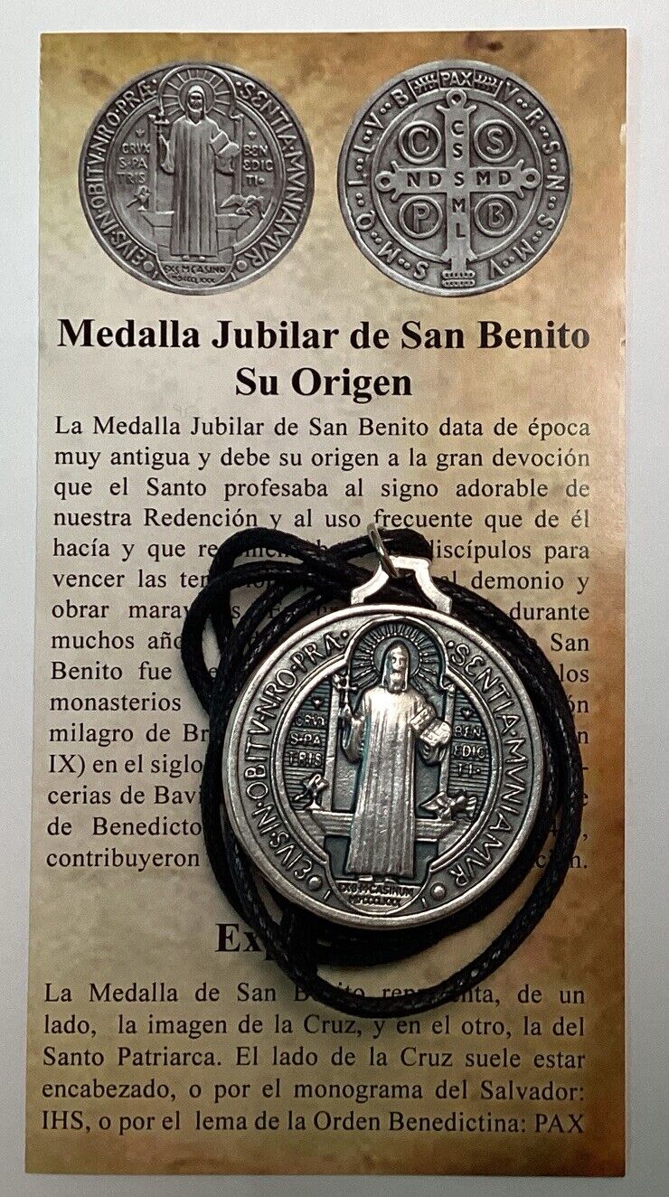 Medalla De San Benito Con Cordon Necklace St Benedict Medallion With Cotton Cord