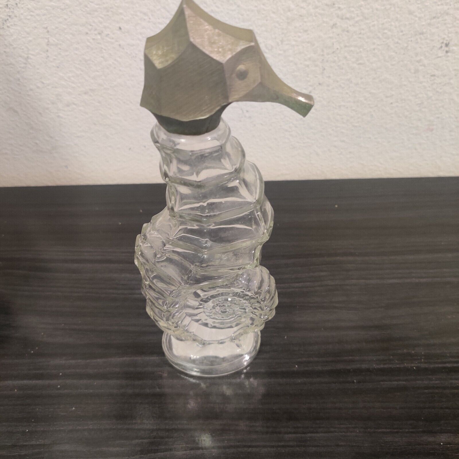 Vintage Avon Seahorse Glass Perfume Bottle Decanter Screw On Lid Empty