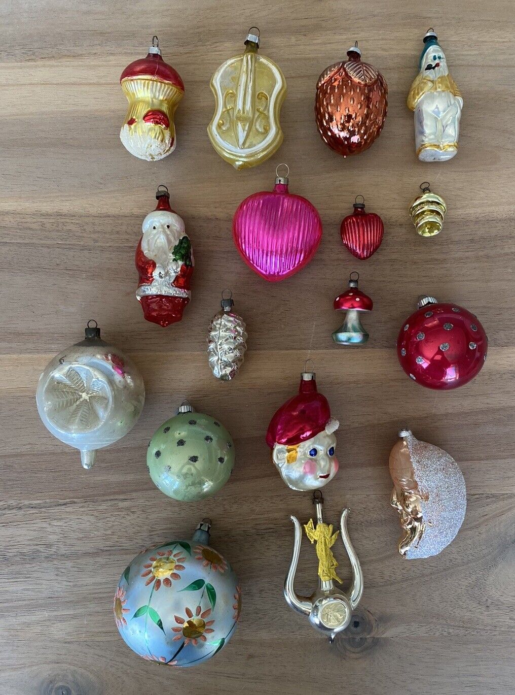 Vintage Blown Glass Christmas Ornaments - Mixed Lot of 17 - Moon, Face, Santa
