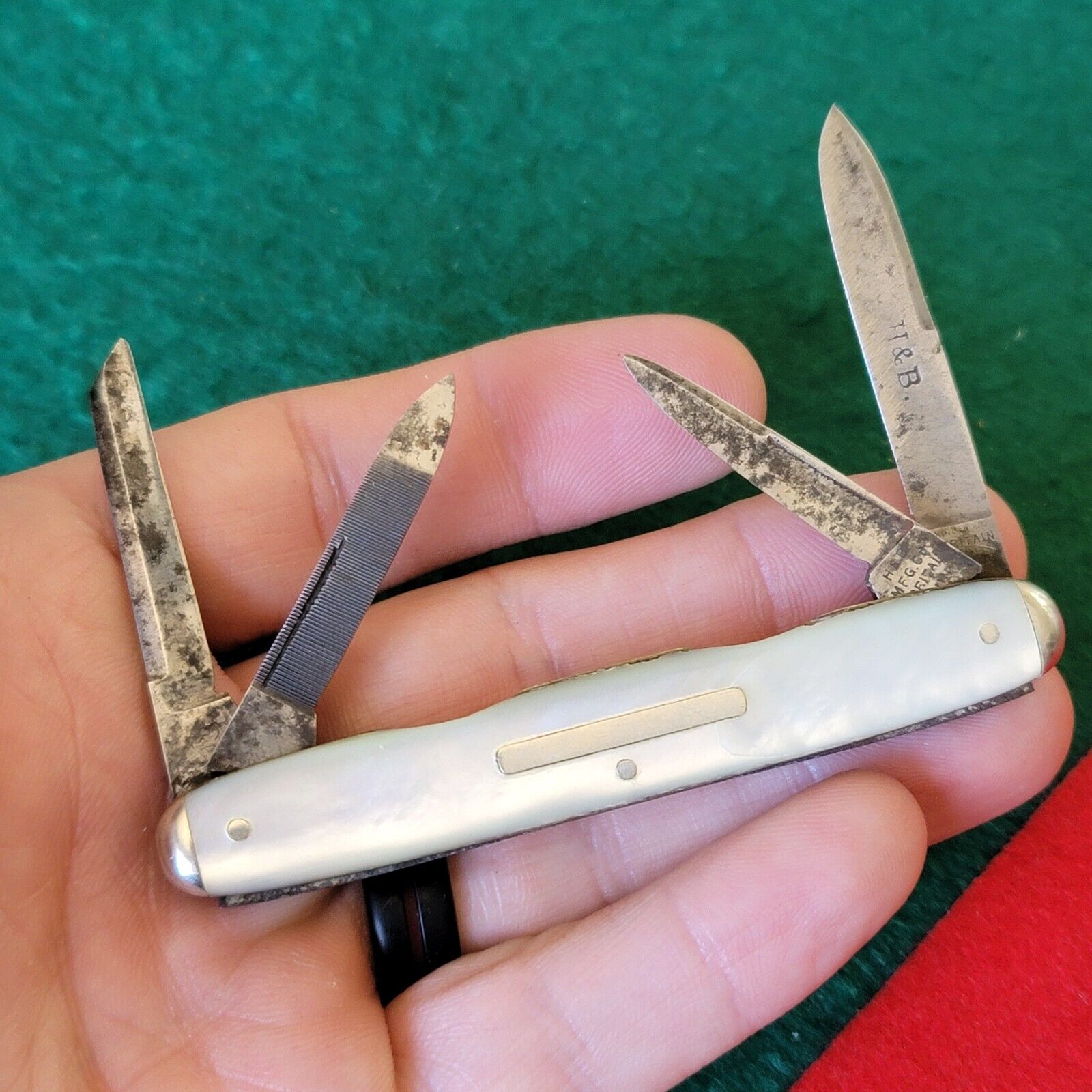 Old Vintage Antique H&B New Britain Conn 4 Blade Gents Pen Folding Pocket Knife