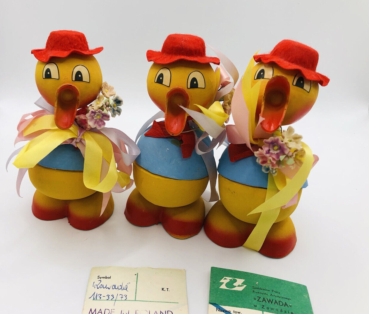 Antique 1950’s German Easter Ducks Candy Holder Poland Folkart Set of 3
