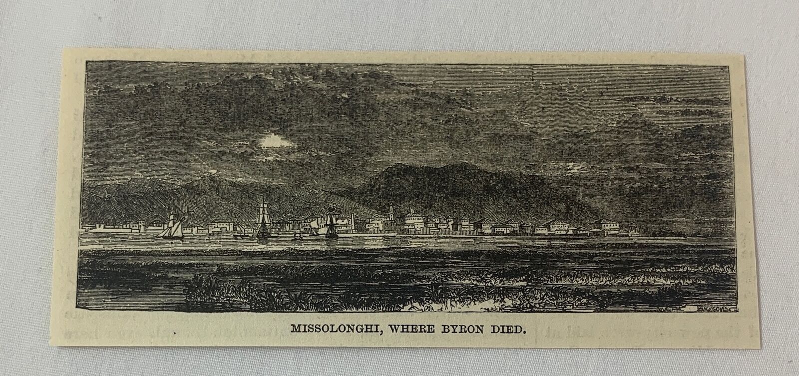 1883 magazine engraving ~ MISSOLONGHI Where Lord Byron Died ~ Greece