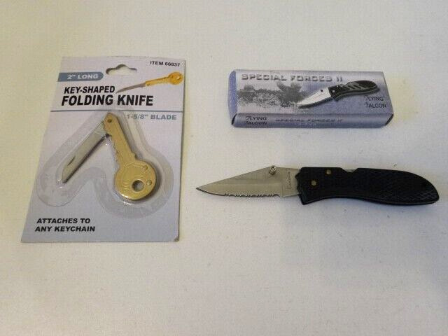 Vintage Flying Falcon SPECIAL FORCES II & KEY-SHAPED Folding Knife Deadstock NOS