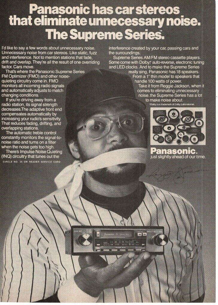 1981 Panasonic Car Stereo Cassette Tape Player Reggie Jackson Vintage Ad 
