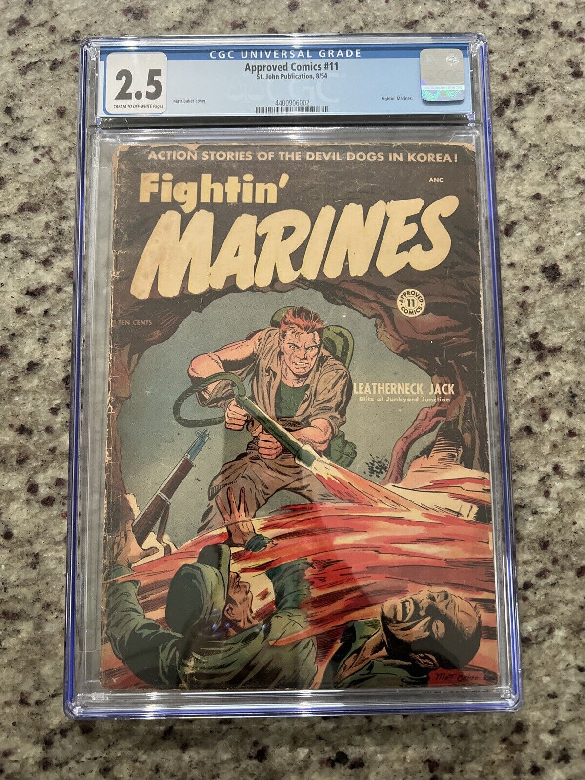 Approved Comics 11 CGC 2.5 Matt Baker Flamethrower Cover Fightin Marines 1954