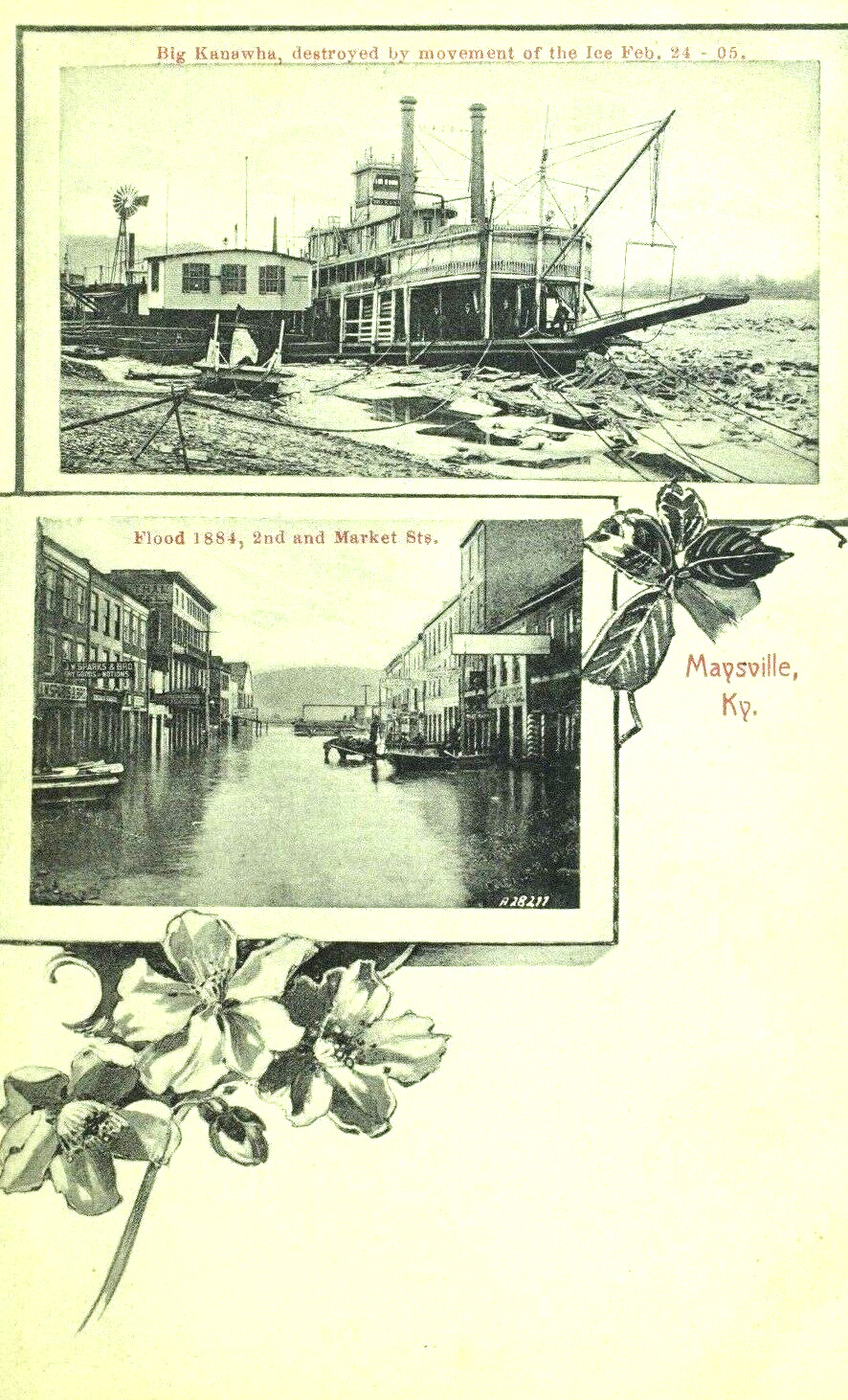 C.1905 Flood, Big Kanawha, 2nd and Market Street Postcard F71