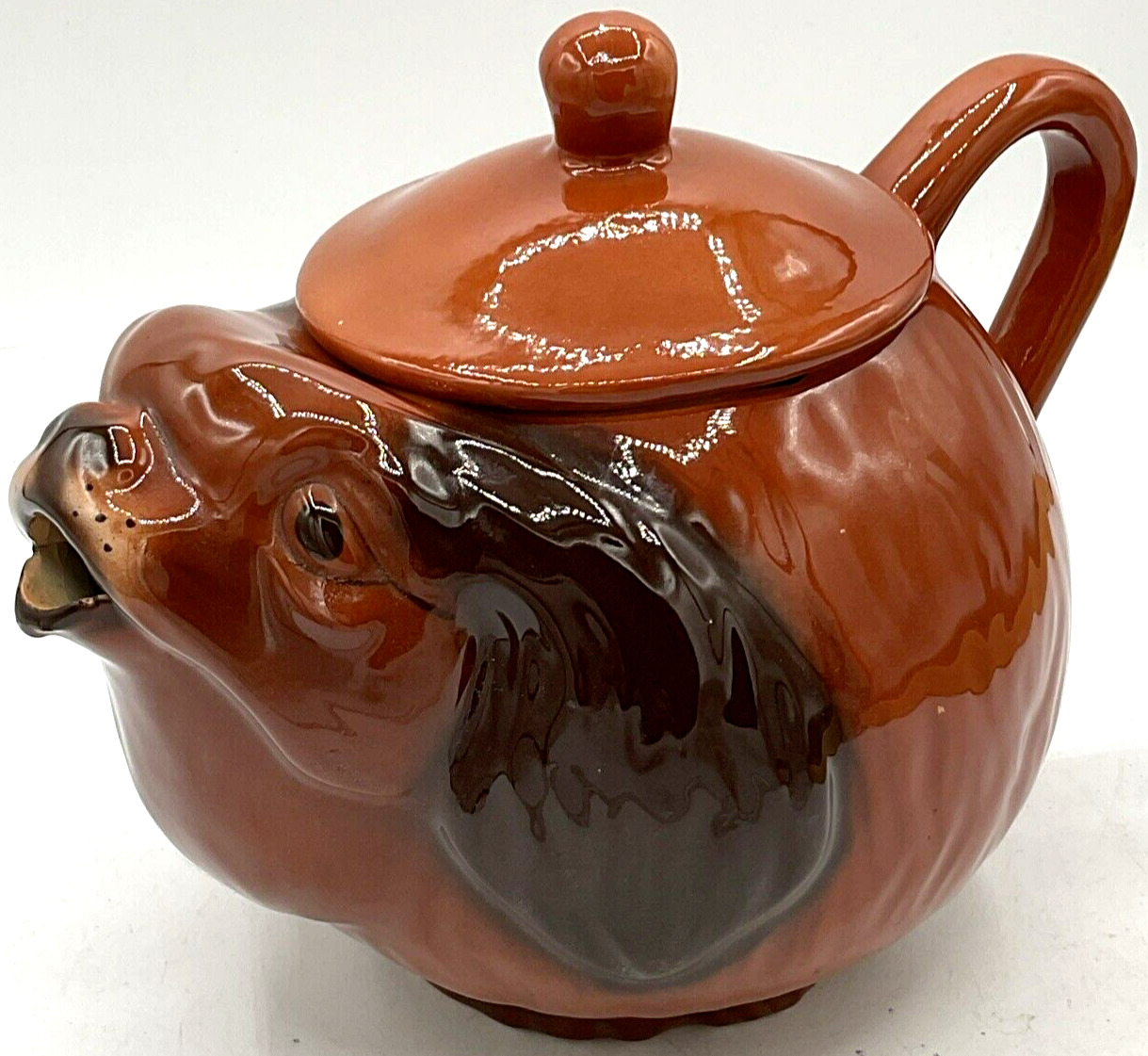 Adorable Vintage Decorative Ceramic Brown Dog Teapot Pekingese Tea Fur Baby
