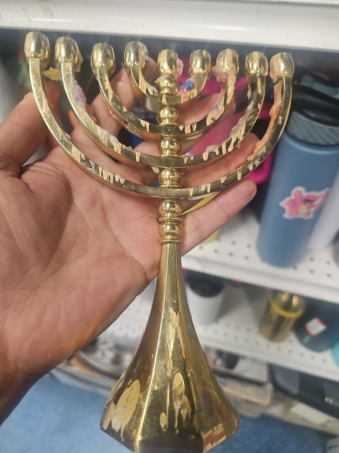 Hanukkah Menorah Jewish Judaica Israel Vintage Brass Chanukah 9 Candle Holder