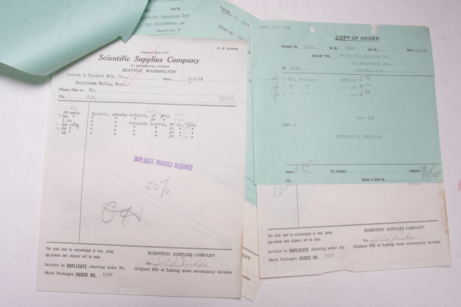 1928 Lamson Goodnow Scientific Supplies Co Seattle WA Orders Ephemera P234A