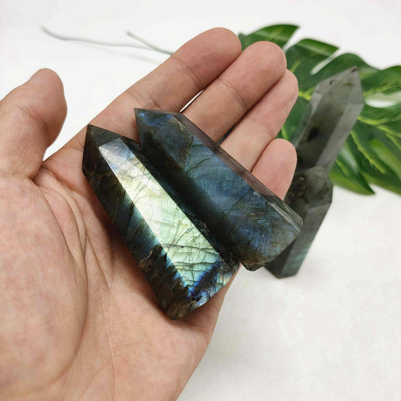 40-50mm Natural Healing Labradorite Quartz Crystal Point Wand Obelisk Mineral