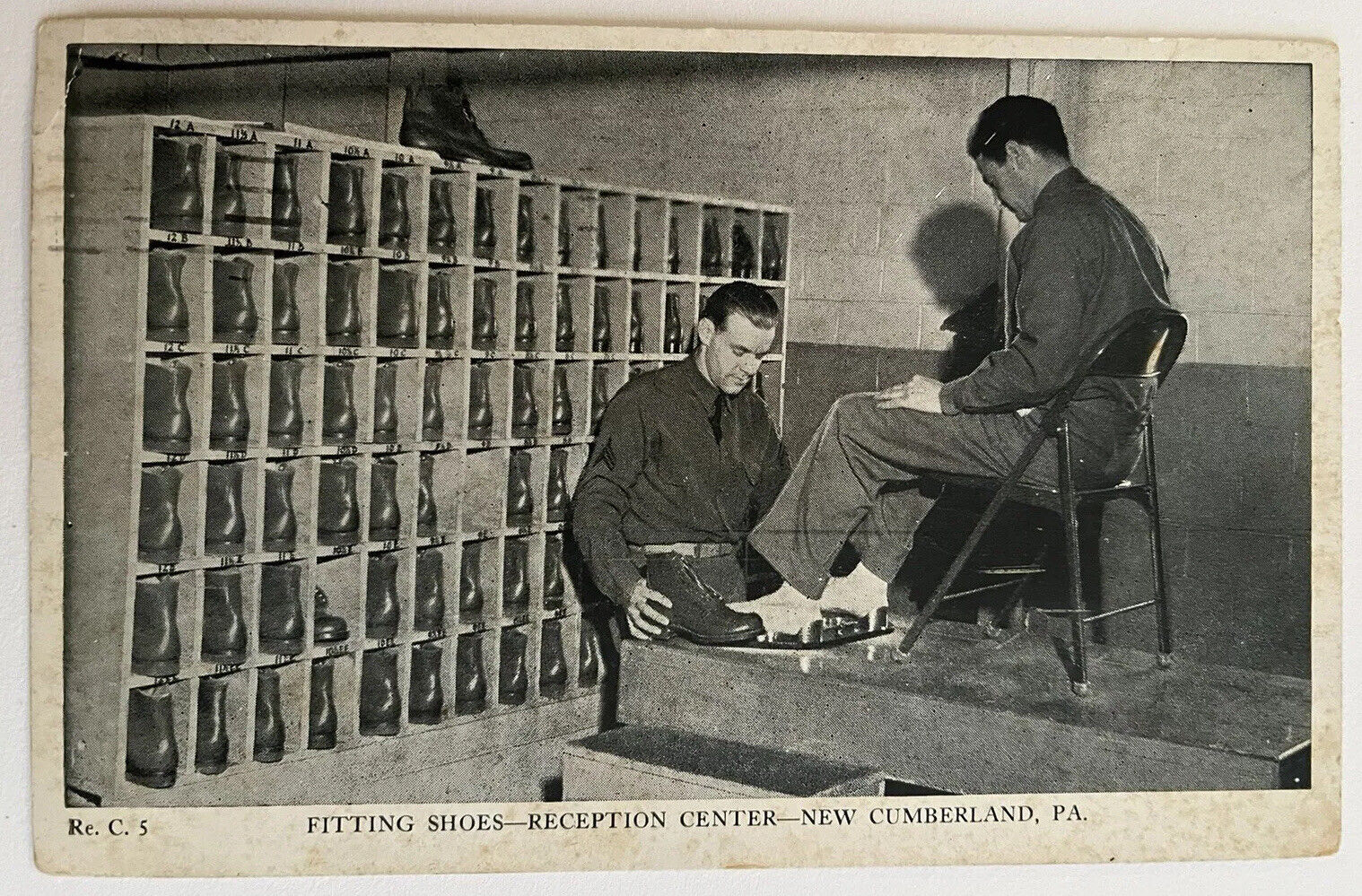 New Cumberland PA Army Depot Shoe Fitting Scene Vintage Military Postcard c1940
