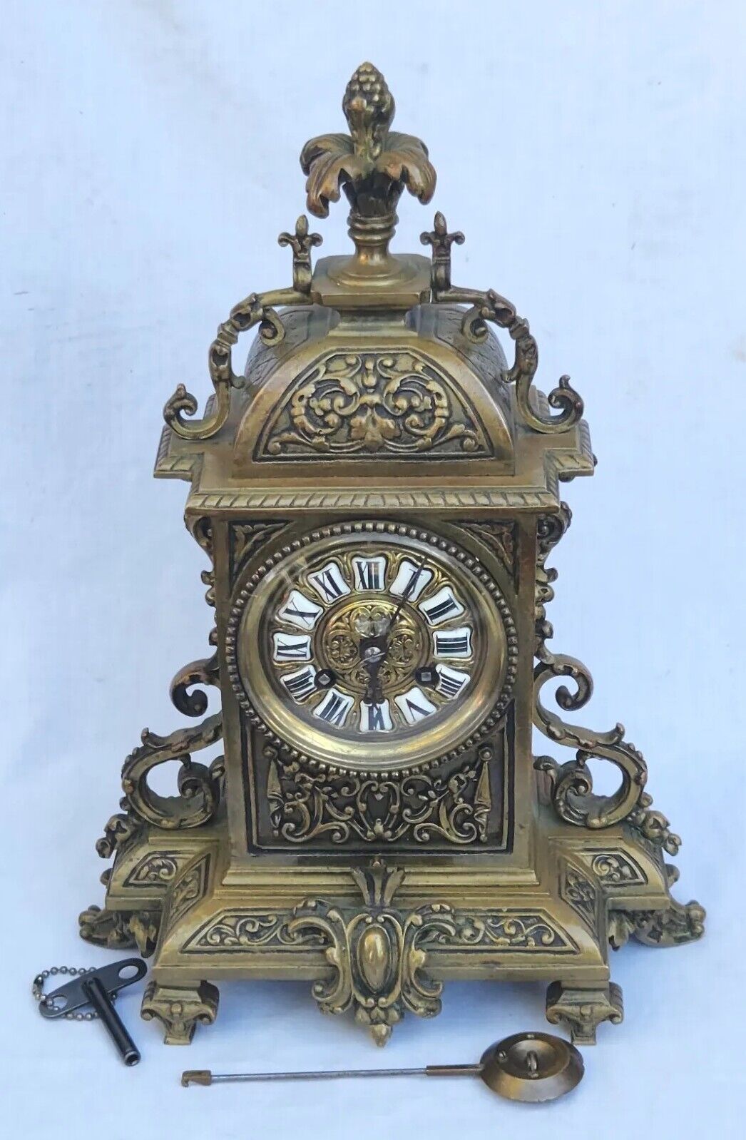 Rare French Antique Renaissance Ornate Brass Mantel or Shelf Clock Beautiful 
