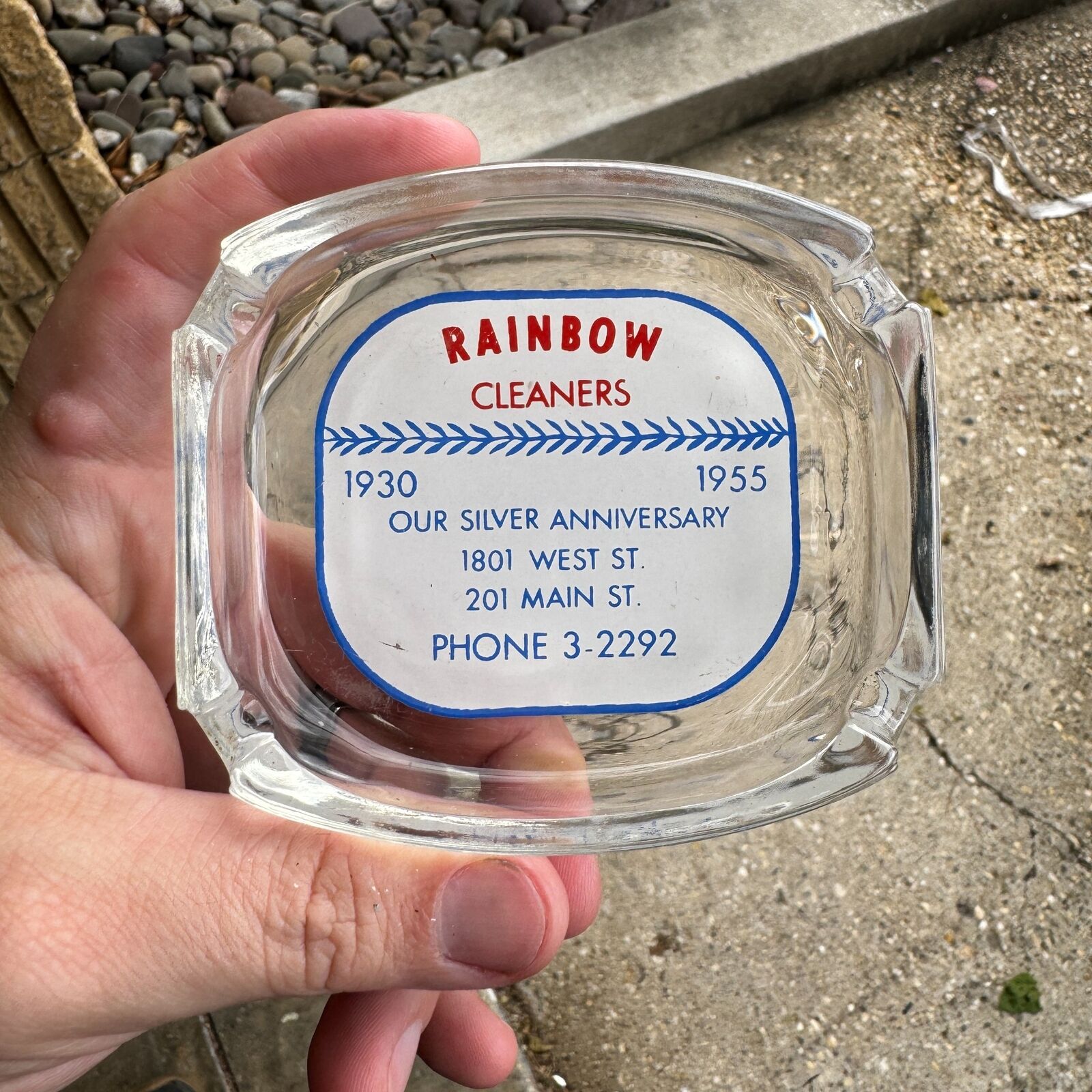 Vintage c.1950s RAINBOW CLEANERS Advertising Glass Ashtray ANNAPOLIS, MD