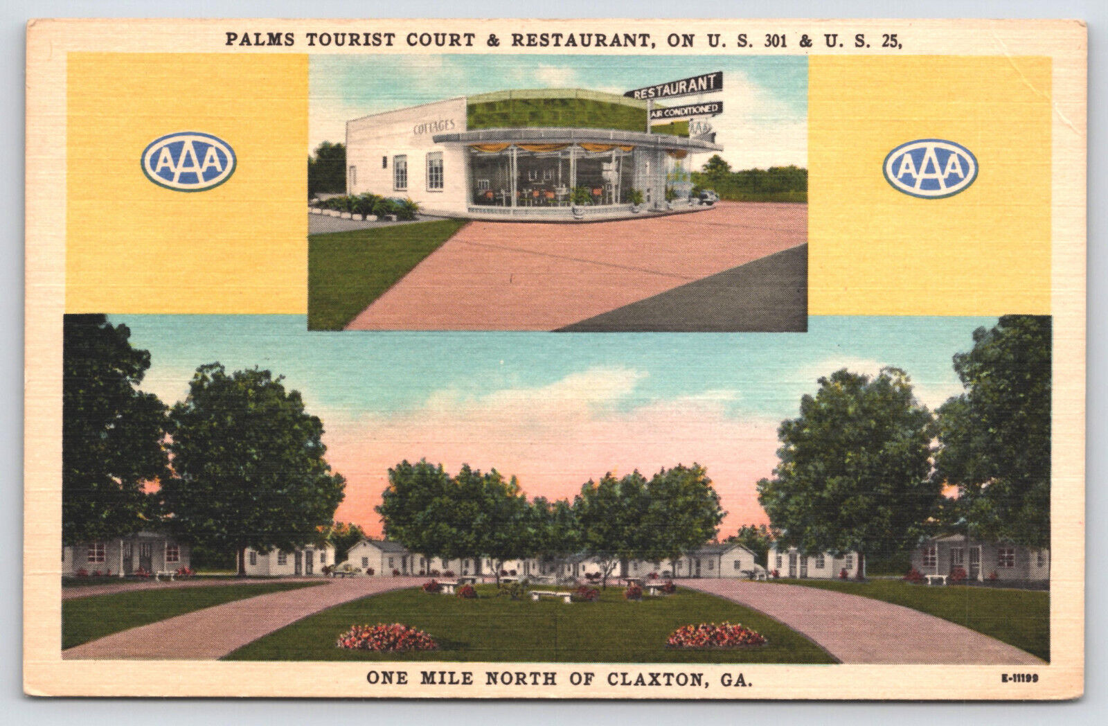 Claxton GA Georgia -  Palms Tourist Court & Restaurant - Linen Postcard - 1950s