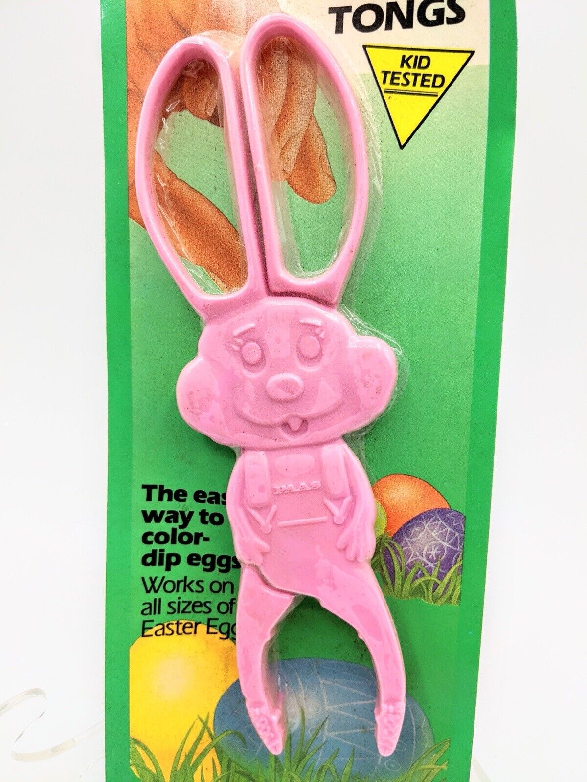 Vintage PAAS Easter Bunny Tongs Pink Color Dip Eggs Made In USA NEW NOS Kids Toy