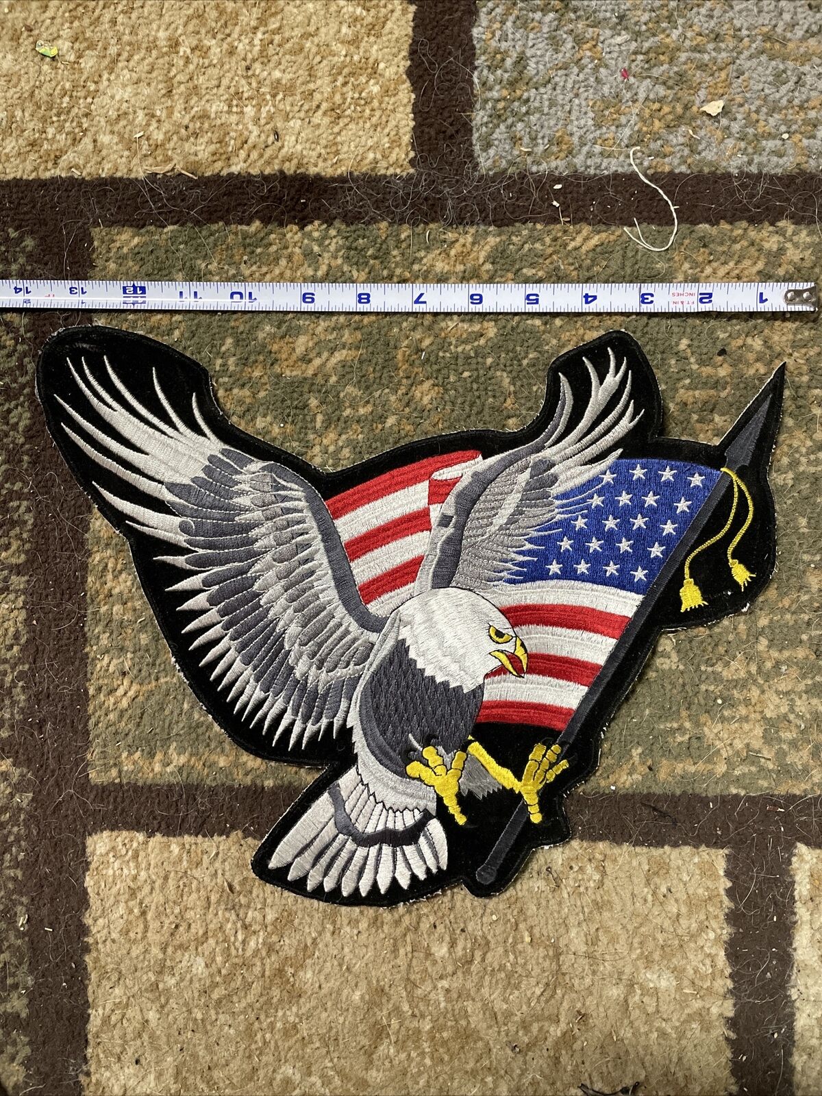 Large Eagle & Flag 14”x10” Patch BIKER Patch Freedom USA Patriotic