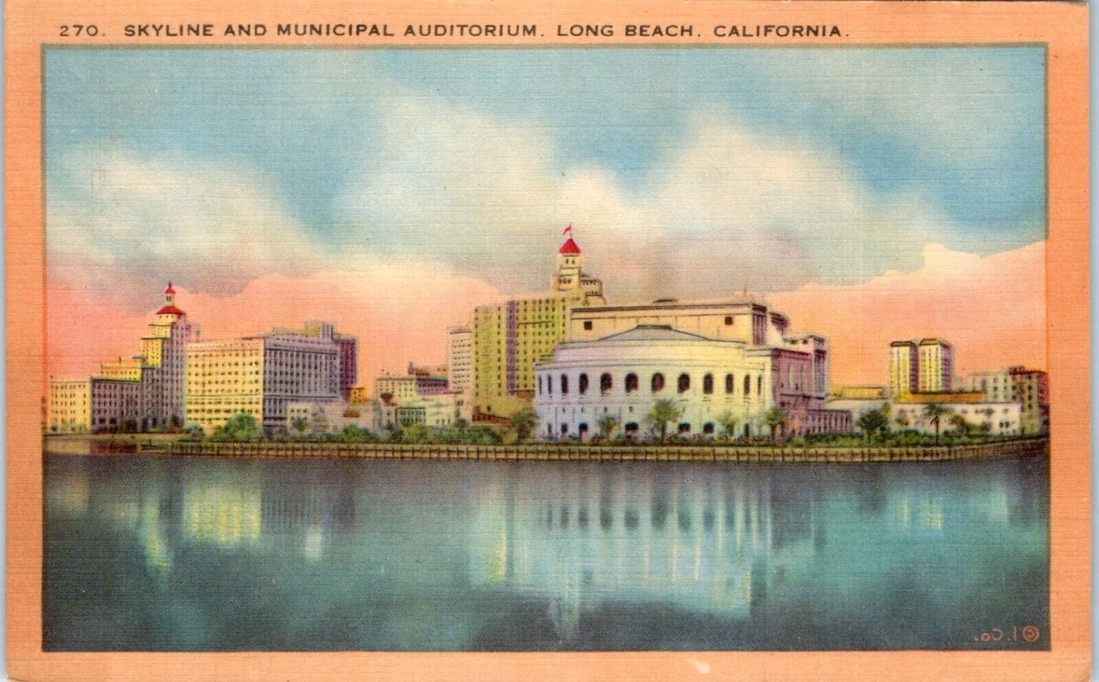 Skyline and Municipal Auditorium, Long Beach, California Postcard