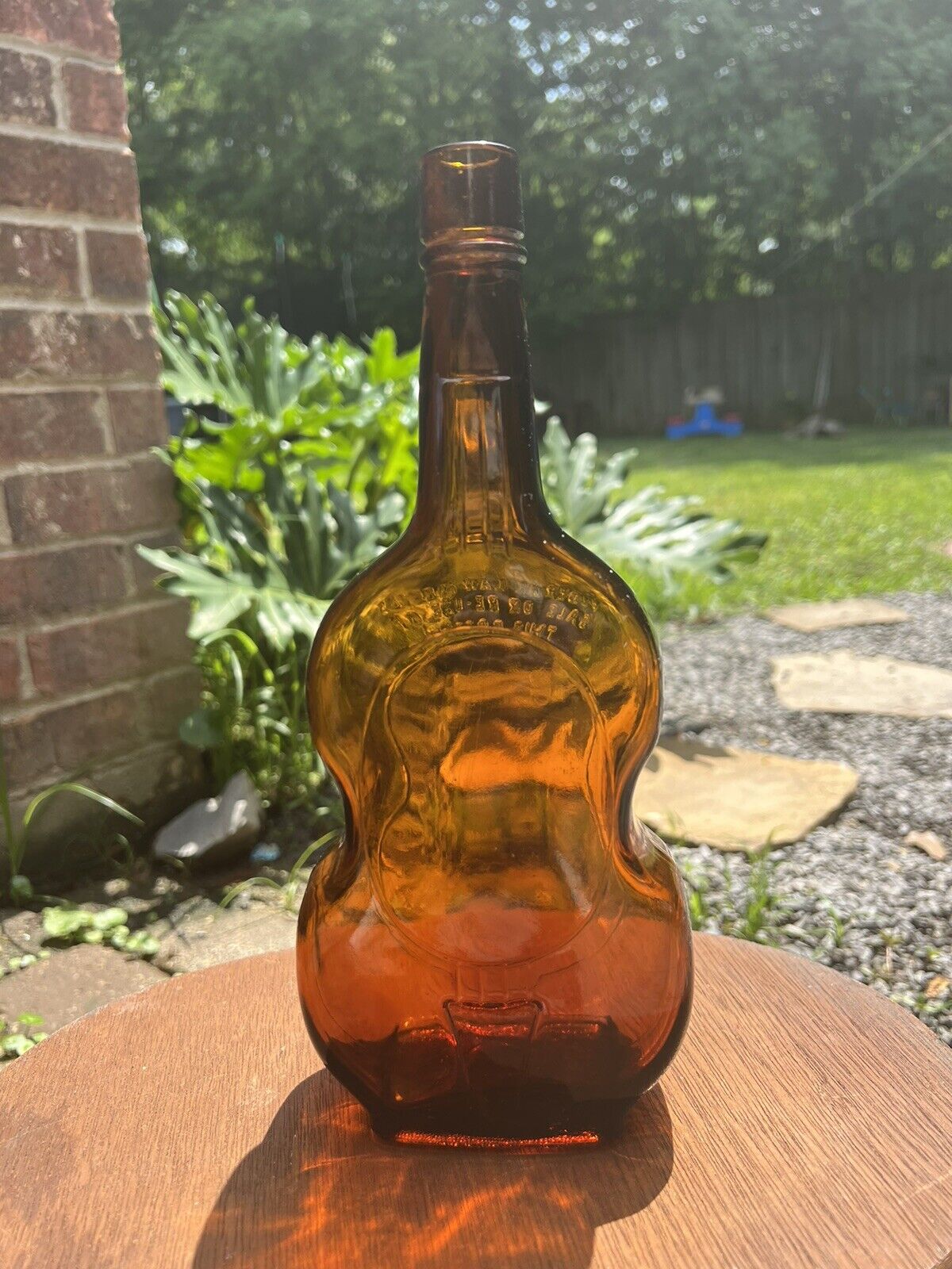 Vintage 1930’s Guitar Shaped - Amber Glass  Whiskey Bottle