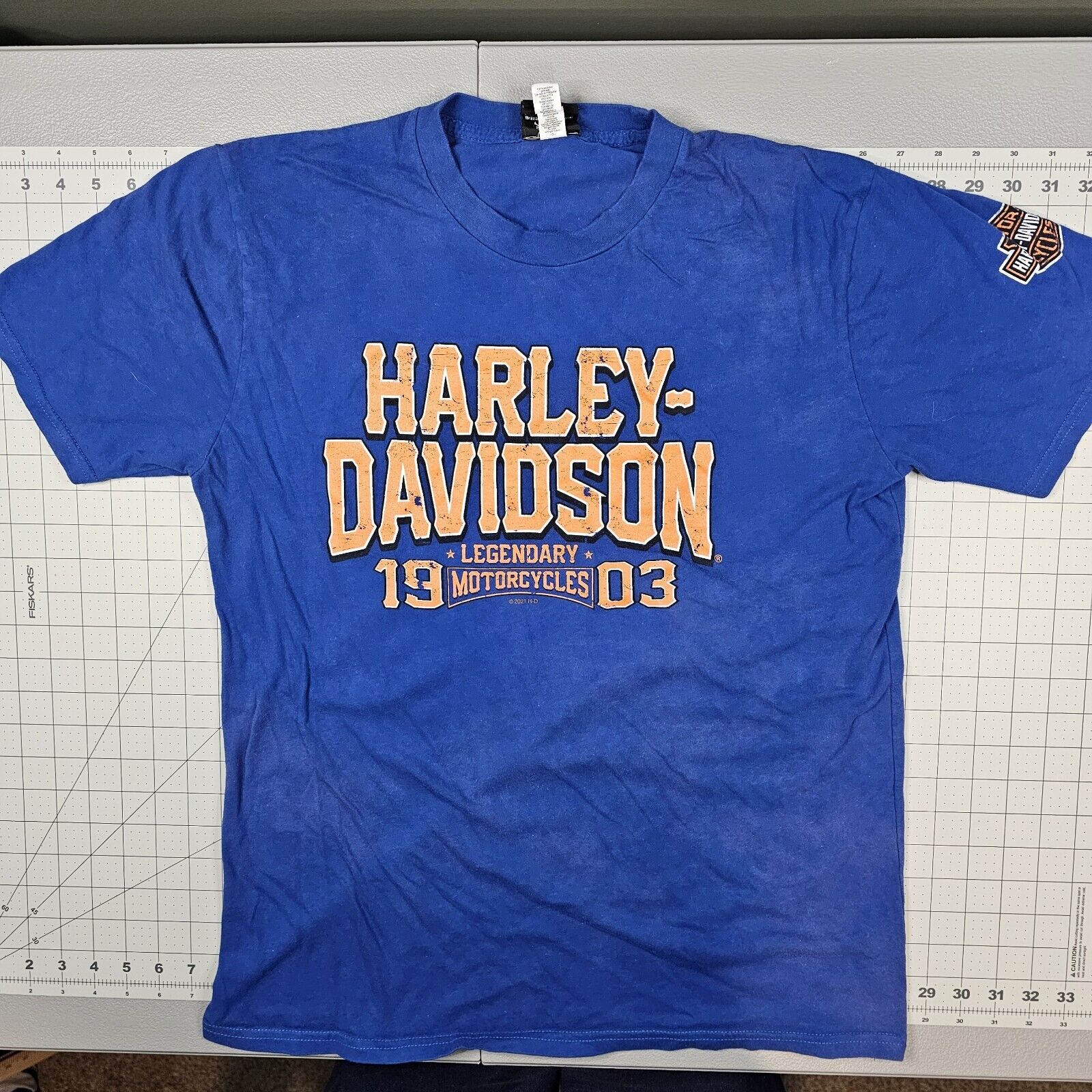 Harley Davidson Tshirt Mens Large Blue Faded Biker Y2K Streetwear Skater Georgia