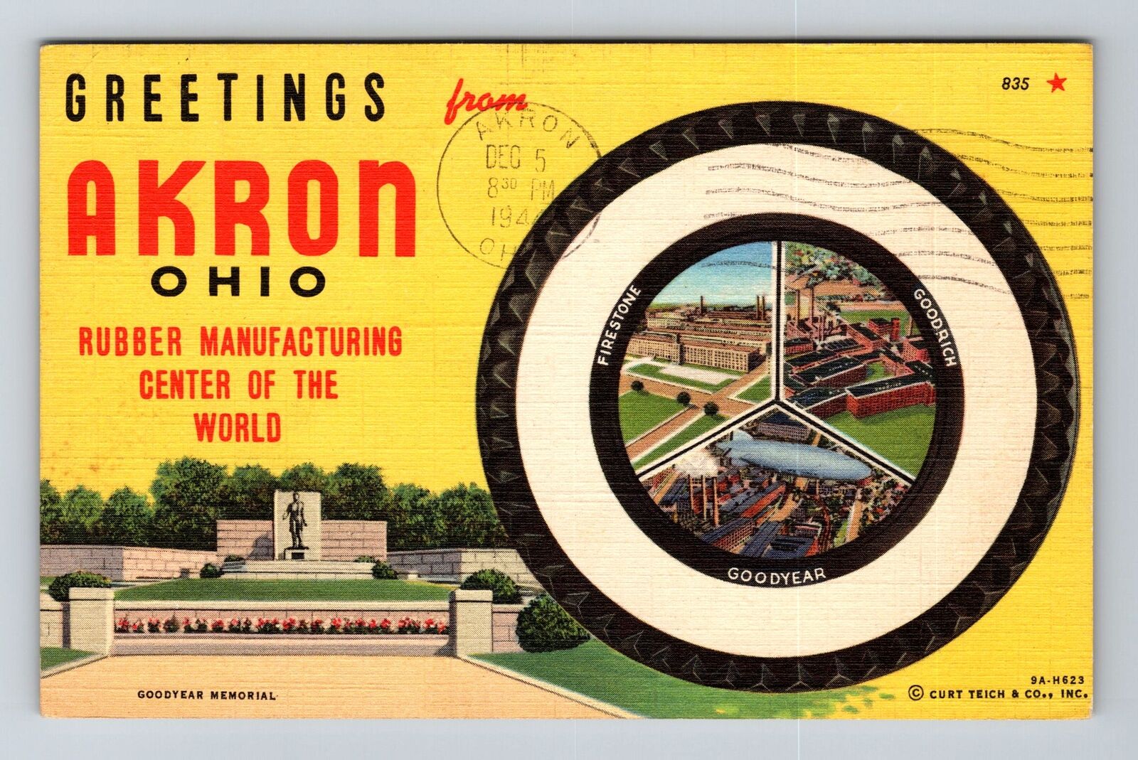 Akron OH-Ohio, Scenic Greetings, Rubber Manufacturing, c1944 Vintage Postcard