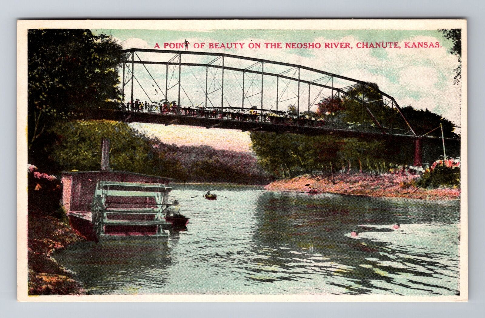Chanute KS-Kansas, Bridge on Neosho River, Vintage Souvenir Postcard