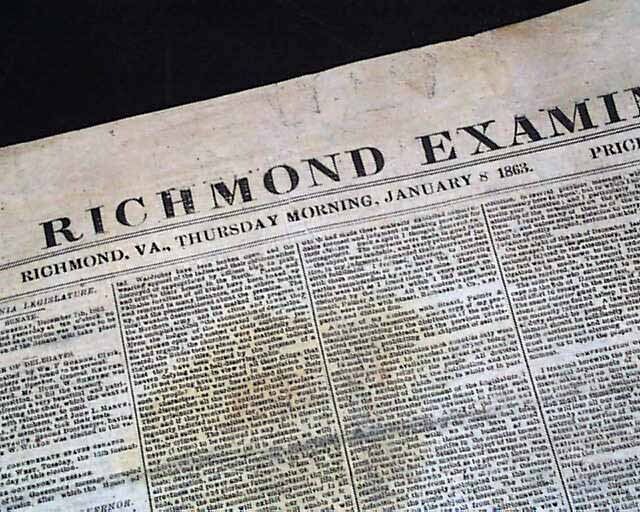 Rare CONFEDERATE CAPITAL Richmond Virginia Civil War Confederacy 1863 Newspaper 