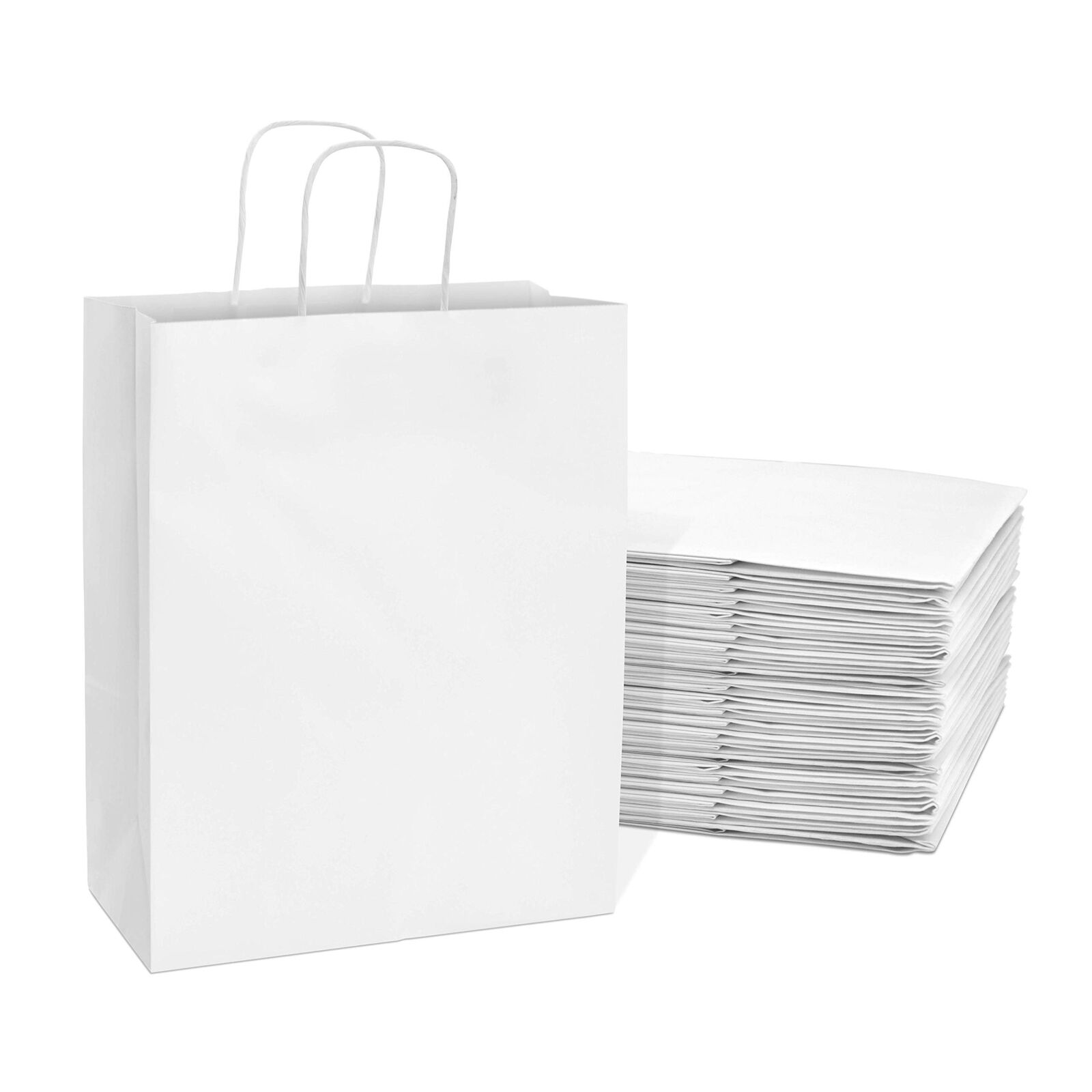 Prime Line Packaging 10x5x13 50 Pack White Gift Bags, Medium Paper Bags with...