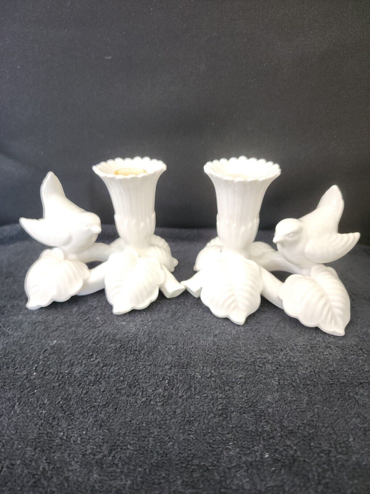 Vintage Fitz And Floyd White Bird Candle Holders Japan Set Of 2