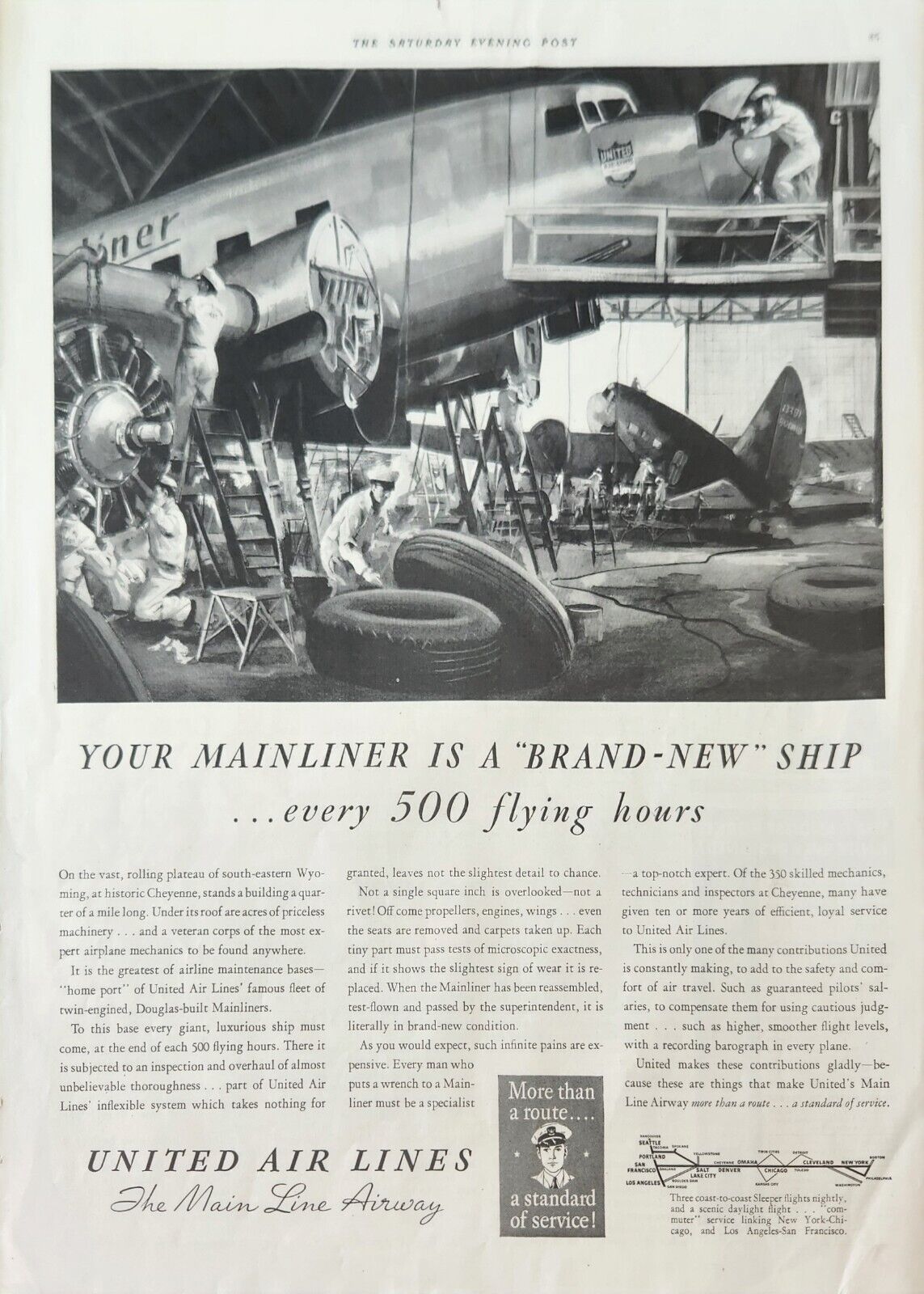1938 United Airlines Vintage Ad your mainliner is a brand new ship