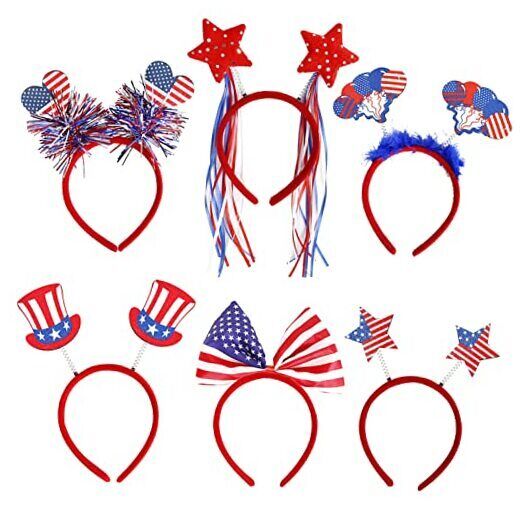 6 Pcs Patriotic Head Boppers 4th of July Headbands with Stars Uncle Sam Hat 