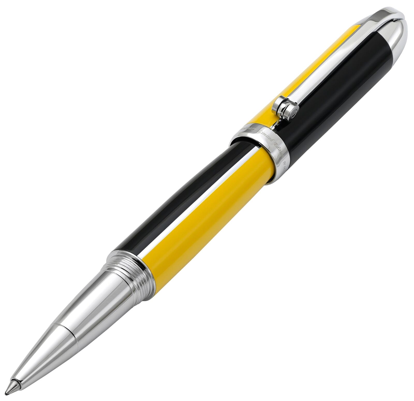 Xezo Visionary Rollerball Pen, Black & Yellow Colorblock Enamel. Handmade, LE
